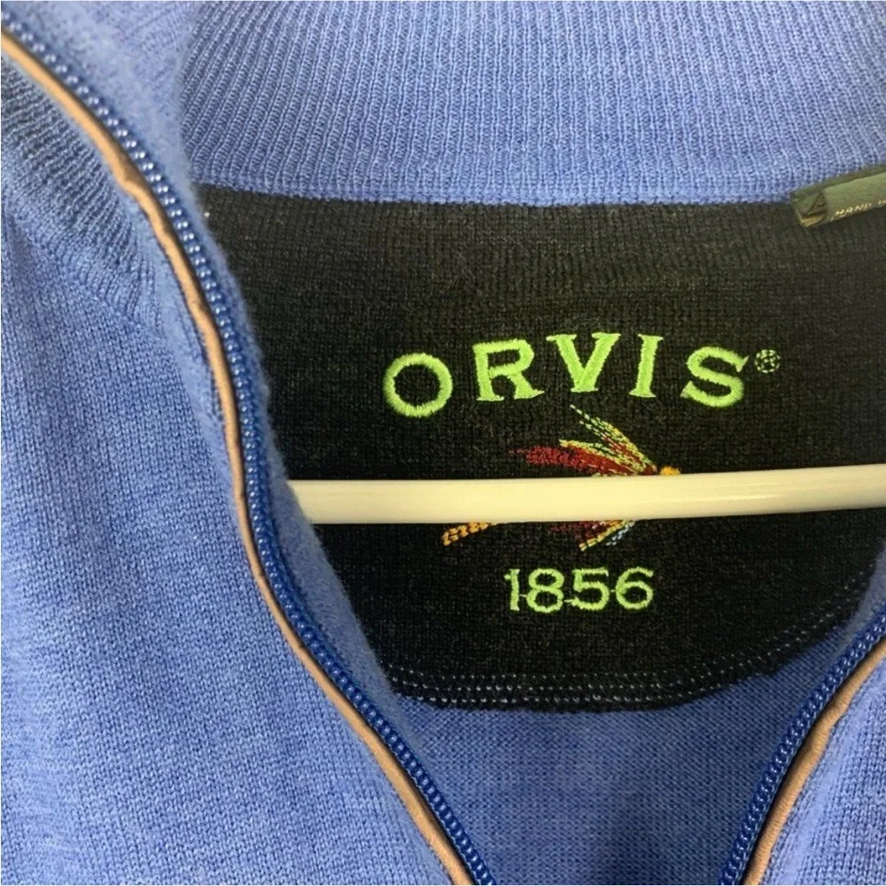 Orvis Men's Large Royal Blue 1/4 Zip Cotton Pullover Sweater